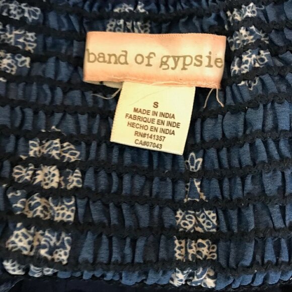 BAND Of Gypsies Navy Blue & White Boho Paisley Mini Dress Size S - Picture 6 of 7